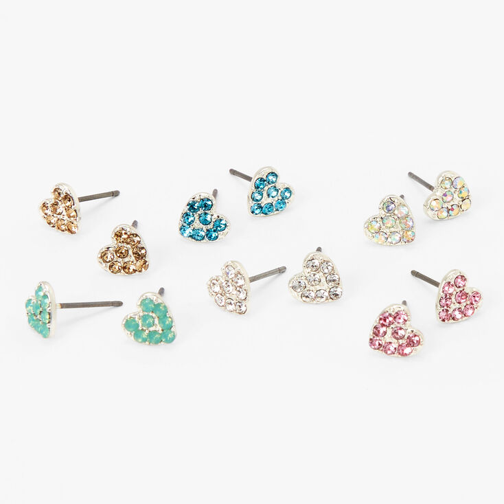 Lovely Hearts Crystal Stud Earrings Set - 6 Pack,