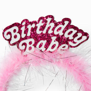 &quot;Birthday Babe&quot; Pink Feather &amp; Tinsel Headband,