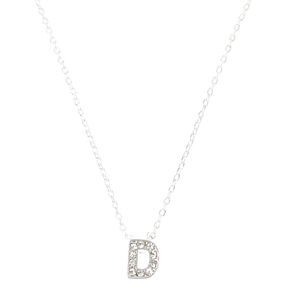 Silver Embellished Initial Pendant Necklace - D,