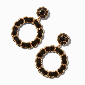 Black Threaded Open Hoop 2&quot; Drop Earrings,