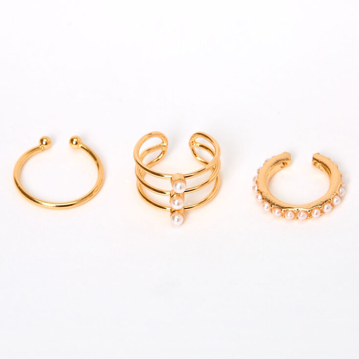 Gold Mixed Pearl Ear Cuffs - 3 Pack,