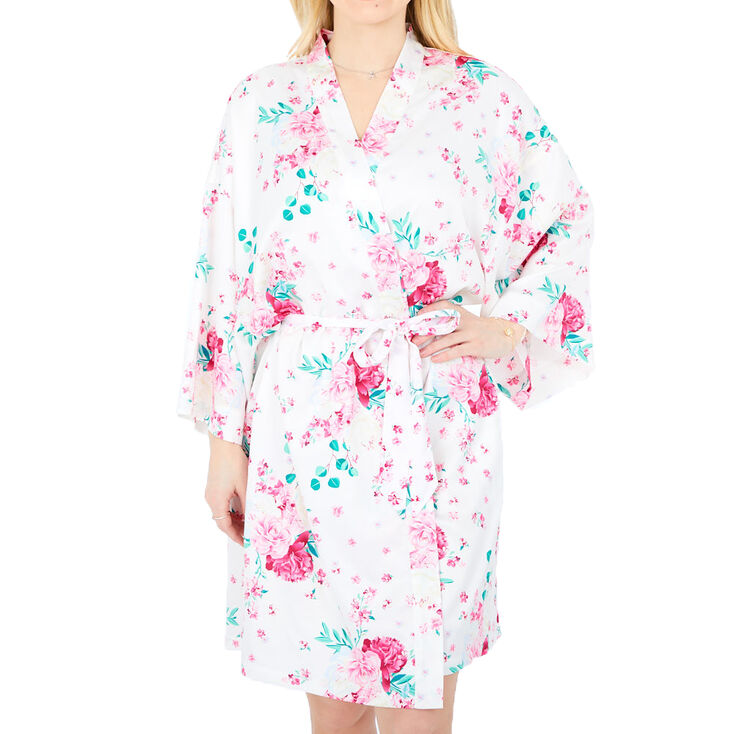 Peony Floral Satin Robe - Pink,