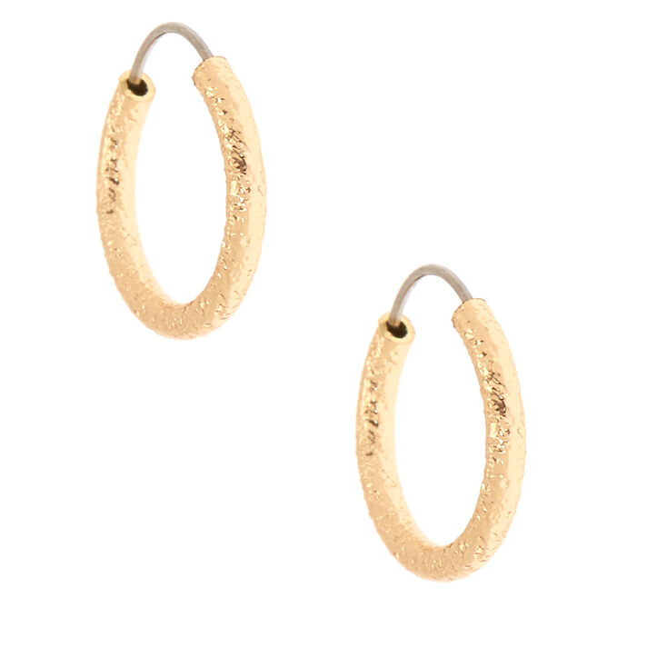 Gold 10MM Textured Hoop Earrings,