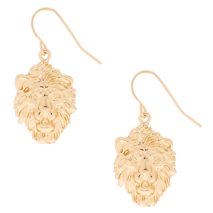 Gold 1" Lion Drop Earrings,