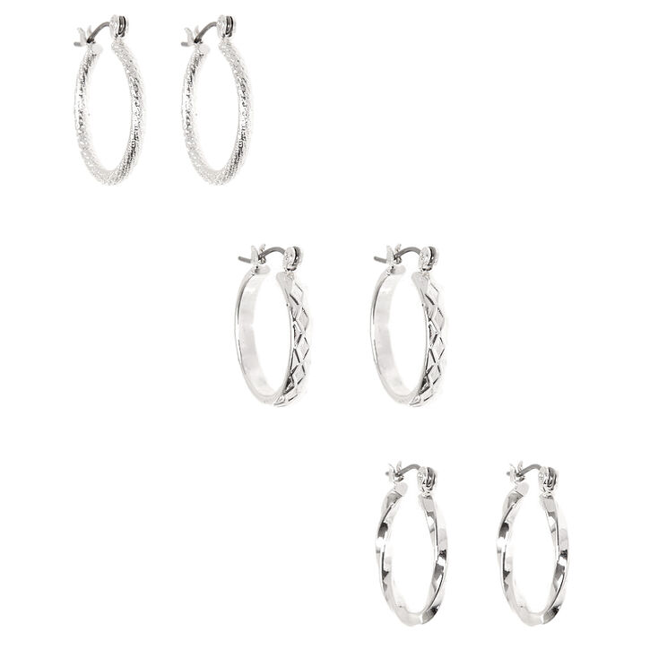 Silver 20MM Textured Hoop Earrings - 3 Pack,