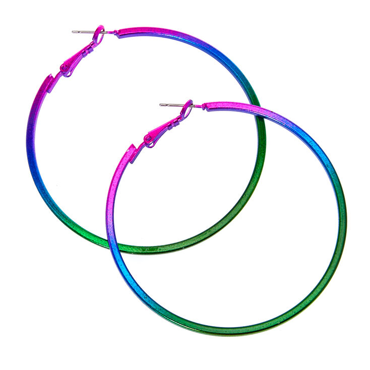 Metallic Rainbow Square Edged Hoop Earrings,