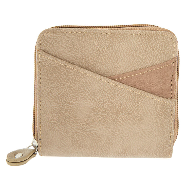 Faux Leather Mini Zip Wallet - Tan,