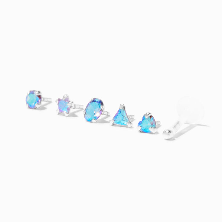 Sterling Silver AB Shaped Stud 16G Helix Earrings - 6 Pack,