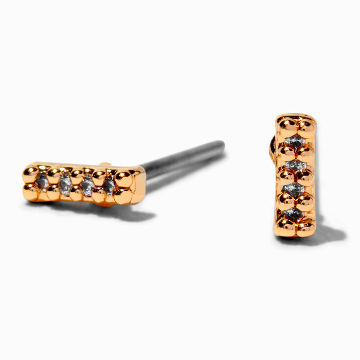 Gold Cubic Zirconia 4MM Bar Stack Stud Earrings,