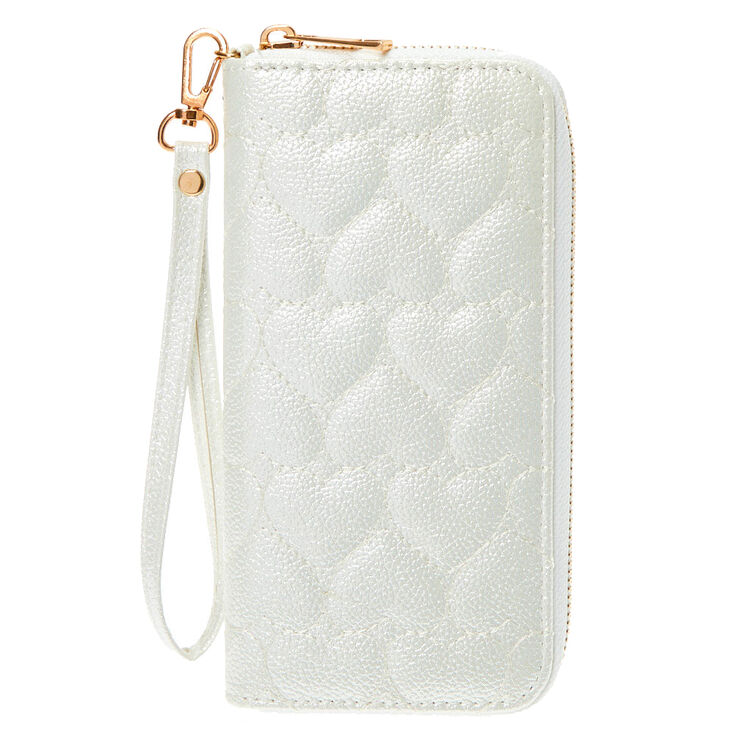 Quilted Hearts Wristlet - White,