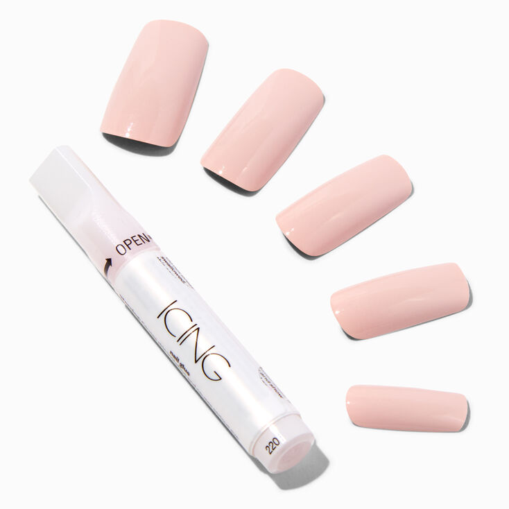 Glossy Rose Long Square Vegan Faux Nail Set - 24 Pack,