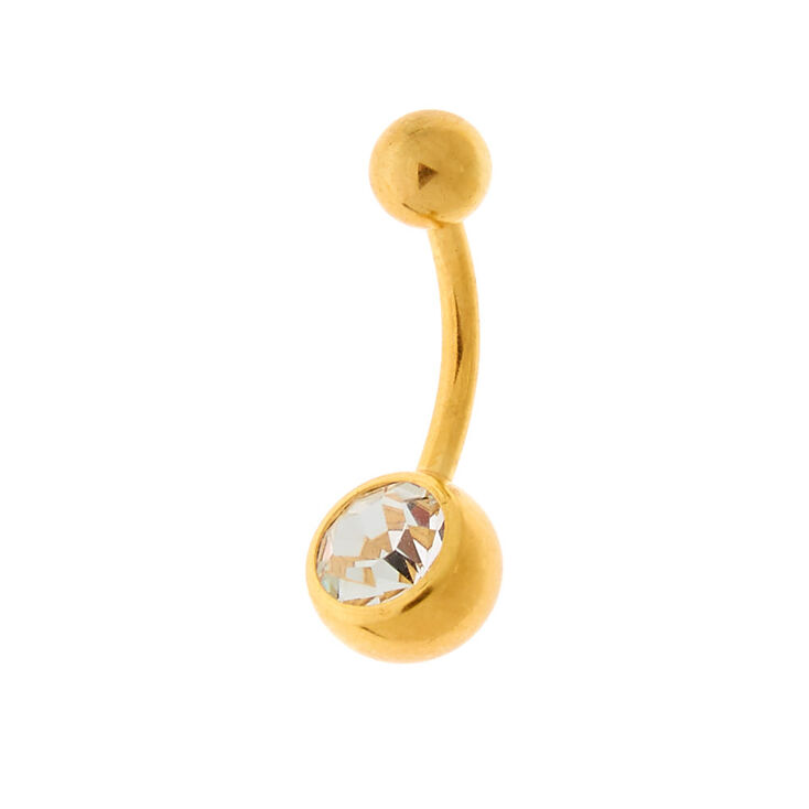 18ct Gold Plated 14G Clear Stone Belly Ring,