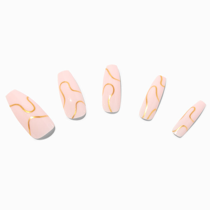 Rose Gold Swirl XL Coffin Vegan Faux Nail Set - 24 Pack,