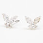 Silver-tone Cubic Zirconia Butterfly Stud Earrings,