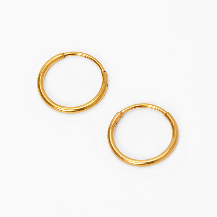 Gold Titanium 10MM Sleek Hoop Earrings,