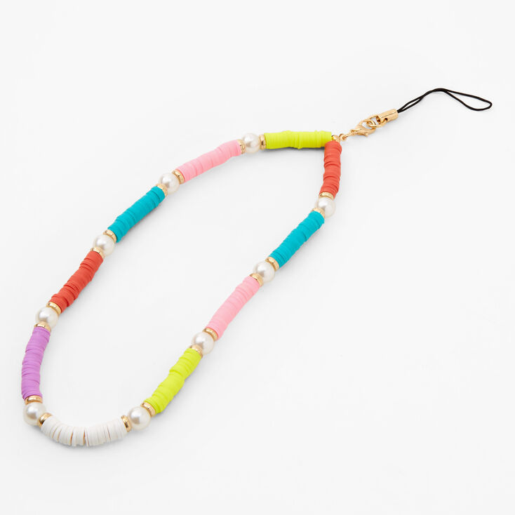 Rainbow Disc Pearl Phone Strap,