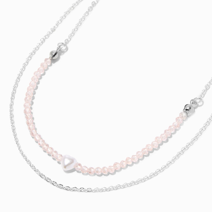 Silver &amp; Pink Beads Multi-Strand Necklace,