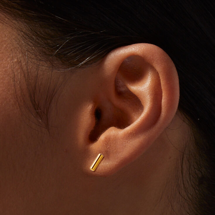 Icing Select 18k Yellow Gold Plated Titanium Mini Bar Stud Earrings,