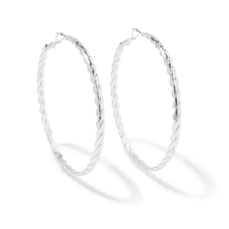 Silver 70MM Twisted Hoop Earrings,