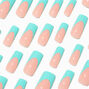 Light Blue French Tip Long Square Vegan Faux Nail Set - 24 Pack,