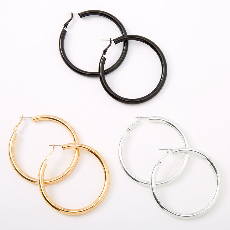 Mixed Metal 60MM Tube Hoop Earrings - 3 Pack,