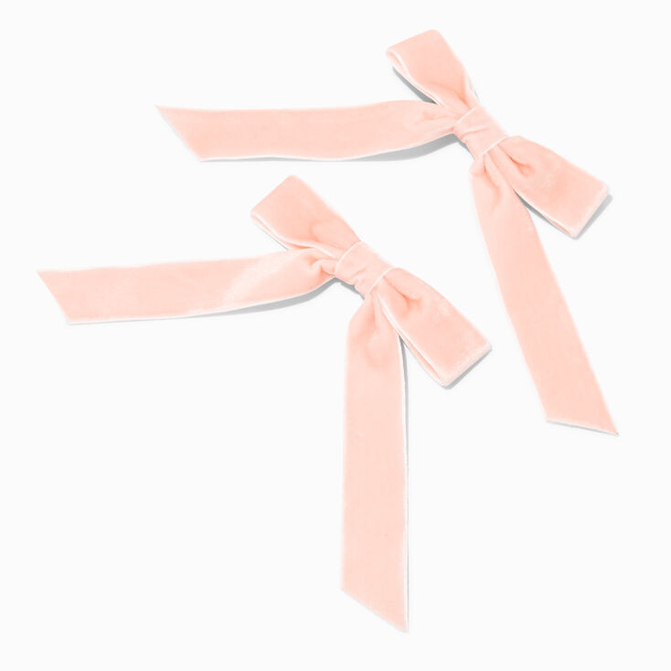 Blush Pink Velvet Hair Bow Clips - 2 Pack,