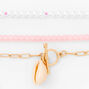 Gold Shell Toggle &amp; Pink Beaded Stretch Bracelet Set - 3 Pack,