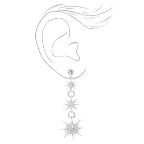 Silver Starburst 2.5&quot; Linear Drop Earrings,