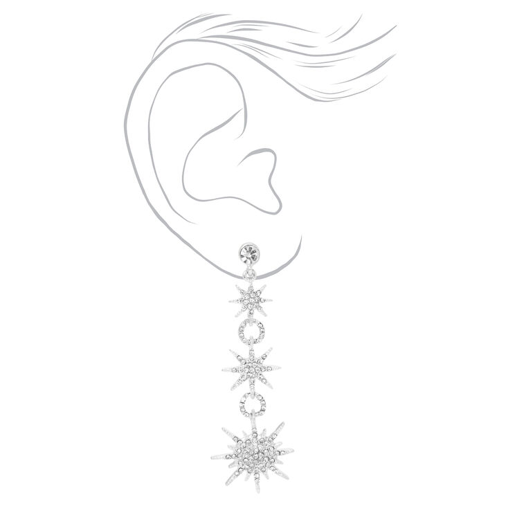 Silver Starburst 2.5&quot; Linear Drop Earrings,