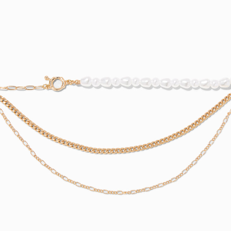 Gold Faux Pearl Multi-Strand Choker Necklace,