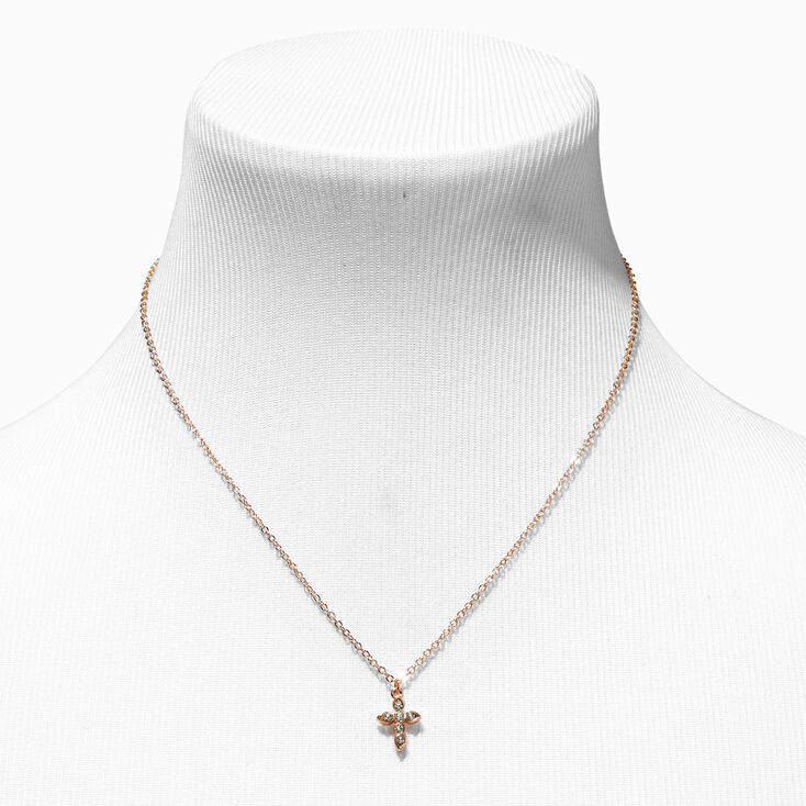 Gold Crystal Cross Pendant Necklace,