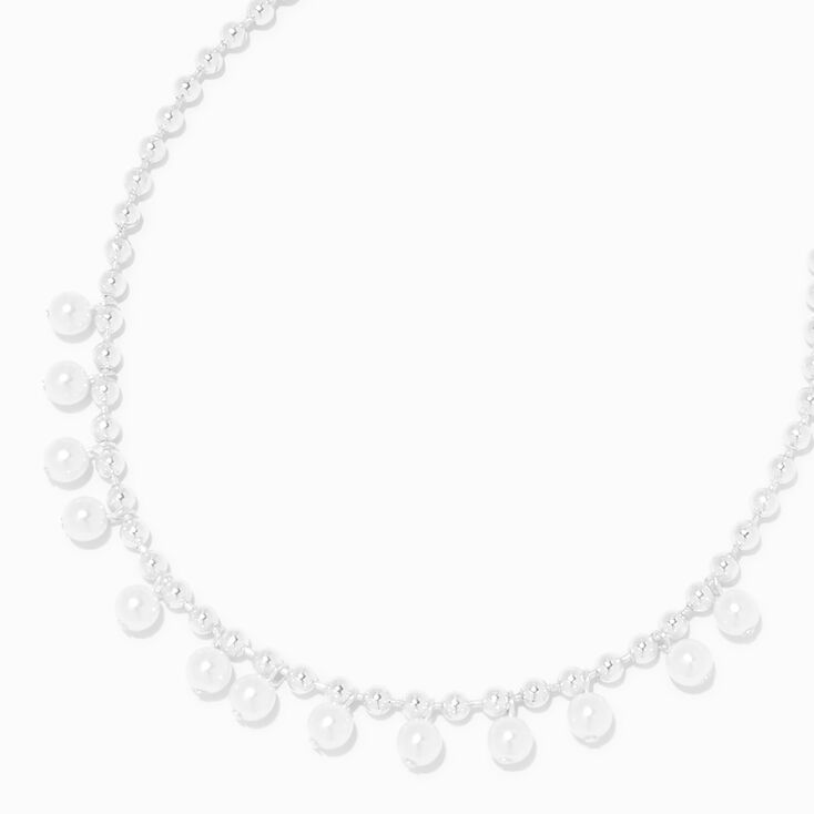 Silver-tone Beaded Pearl Confetti Necklace ,