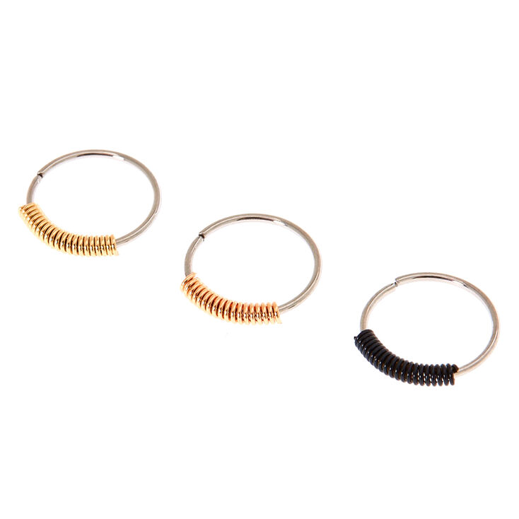 3 Pack Mixed Metal Wrapped Nose Rings,