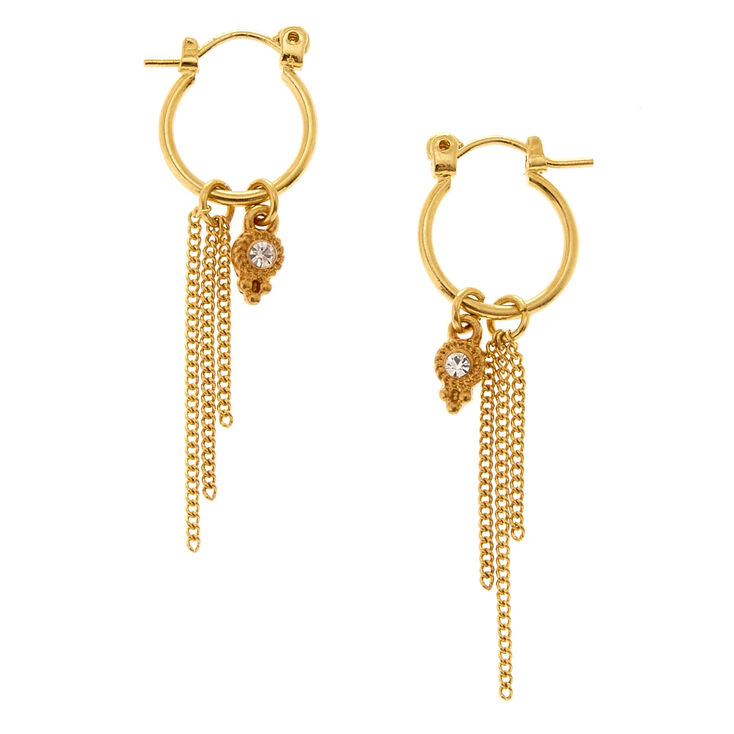 Crystal Gold Plated Chain Hoop Earrings,