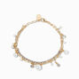 Pearl &amp; Crystal Gold Paperclip Chain Bracelet,