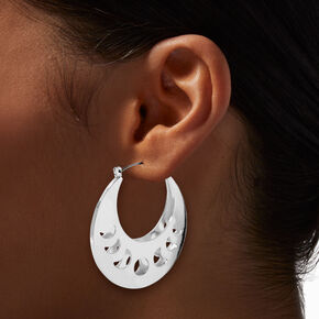 Silver-tone Moon Phases Cutout 40MM Hoop Earrings,