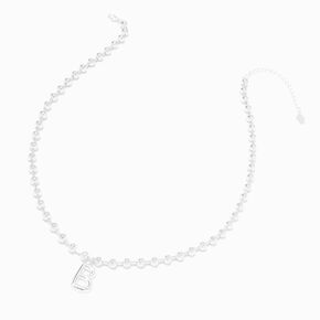 Silver Beaded Bubble Initial Pendant Necklace - B,