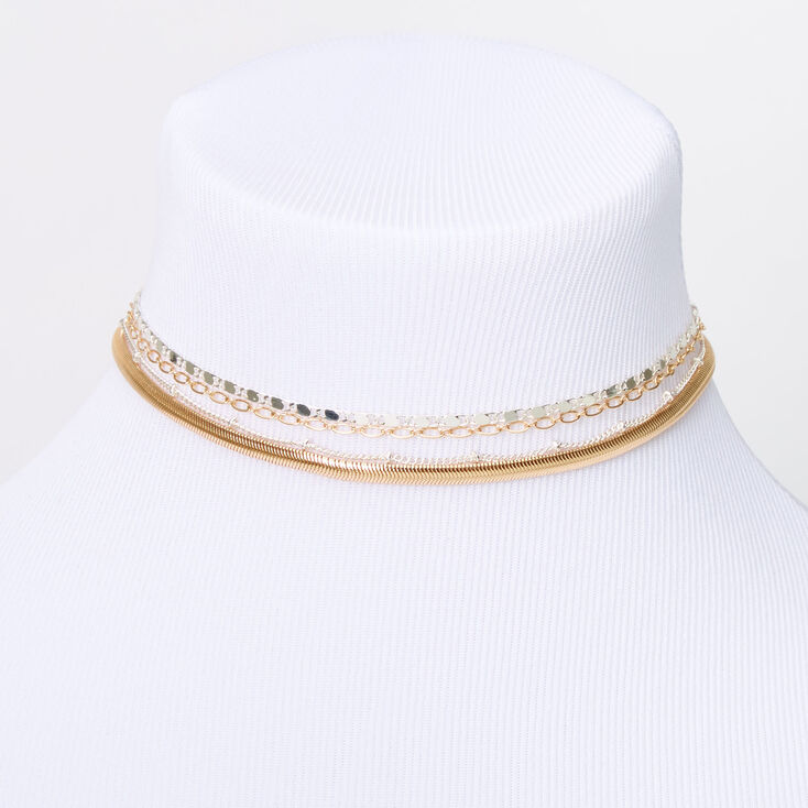 Mixed Metal Sleek Chain Multi Strand Choker Necklace,