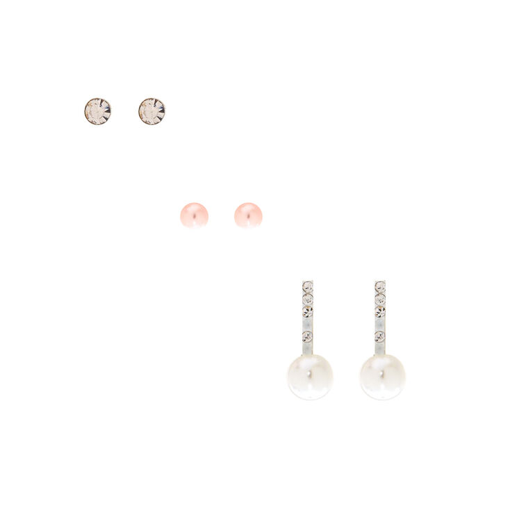 Sterling Silver Dressy Studs Drop Earrings 3 Pack