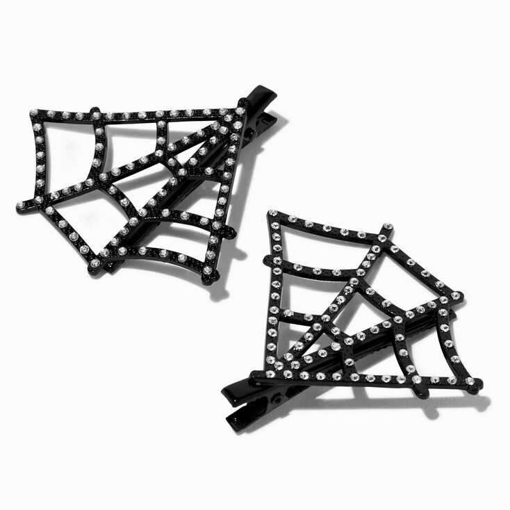 Embellished Black Spider Web Hair Clips - 2 Pack,
