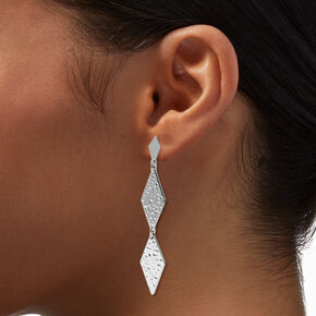 Silver-tone Textured Diamond 2.5&quot; Linear Drop Earrings,