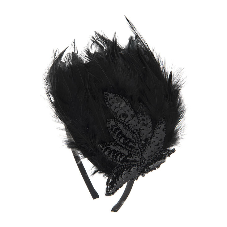 Black Feather Headband with Sequins,