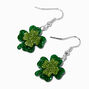 Glittery Double Shamrock Drop Earrings,