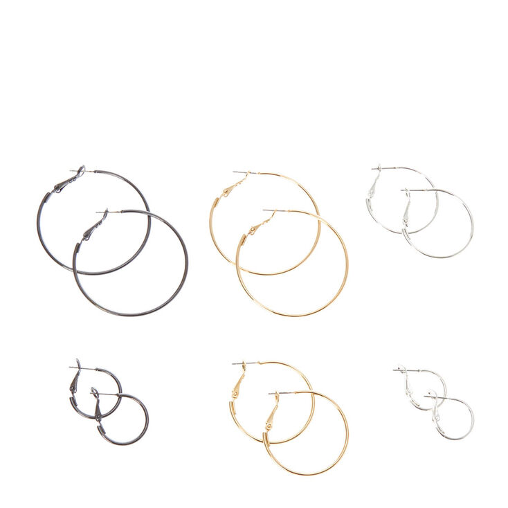 Silver, Gold & Hematite Hoop Earrings Set,