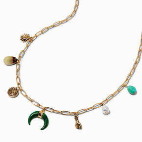 Gold-tone Malachite Horn Charm Necklace ,