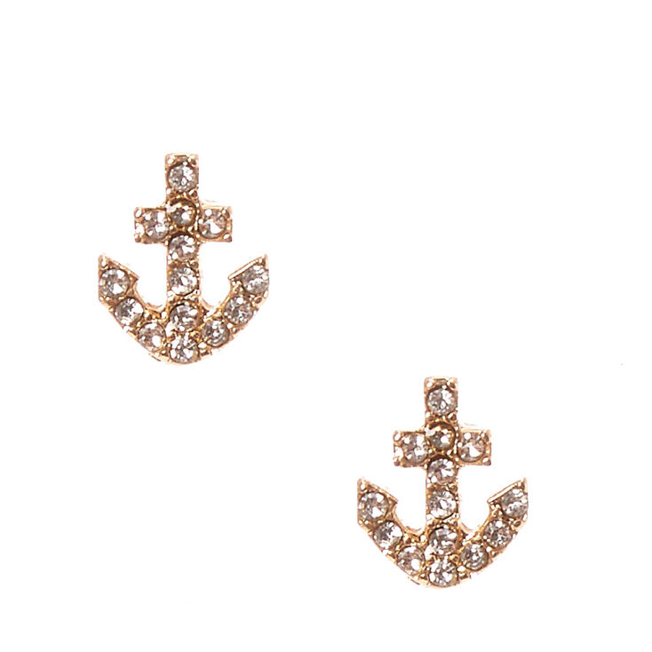 Silver And Gold Toned Anchor Stud Earrings,