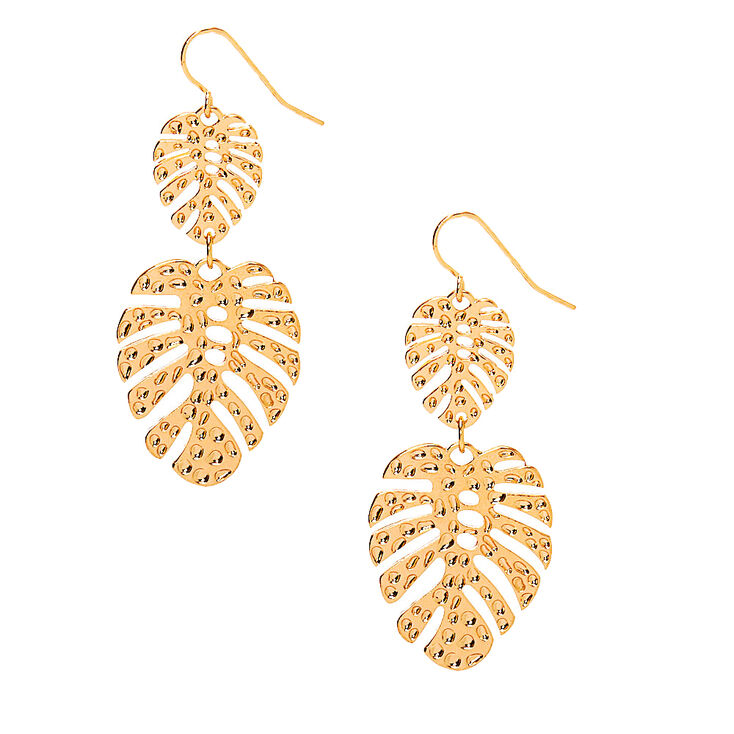 Gold 2" Palm Leaf Drop Earrings,