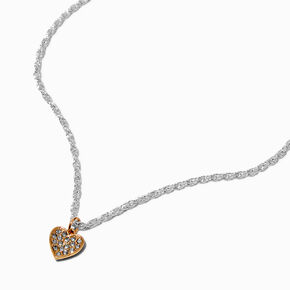 Mixed Metal Pav&eacute; Heart Pendant Necklace,