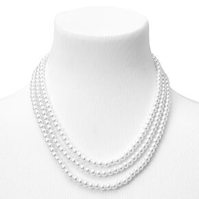 Triple Row Layered Pearl Statement Necklace - White,