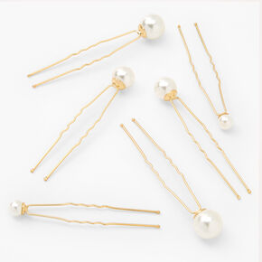 Classic Gold Rhinestone Pearl Hair Pins - 6 Pack,